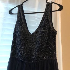 Full length navy blue beaded dress
